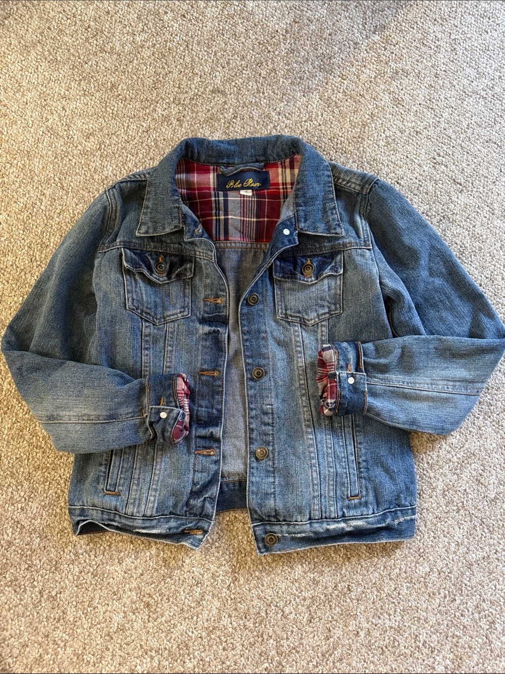 Kids' Denim Jacket with Plaid Lining - Blue